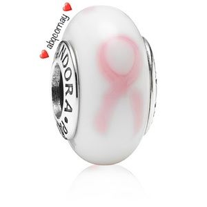 EUC Pandora 790928 Silver Pink Ribbon Murano Glass Breast Cancer Awareness Bead